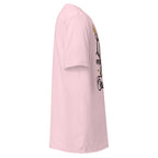 Right view of a soft pink t-shirt on a white background