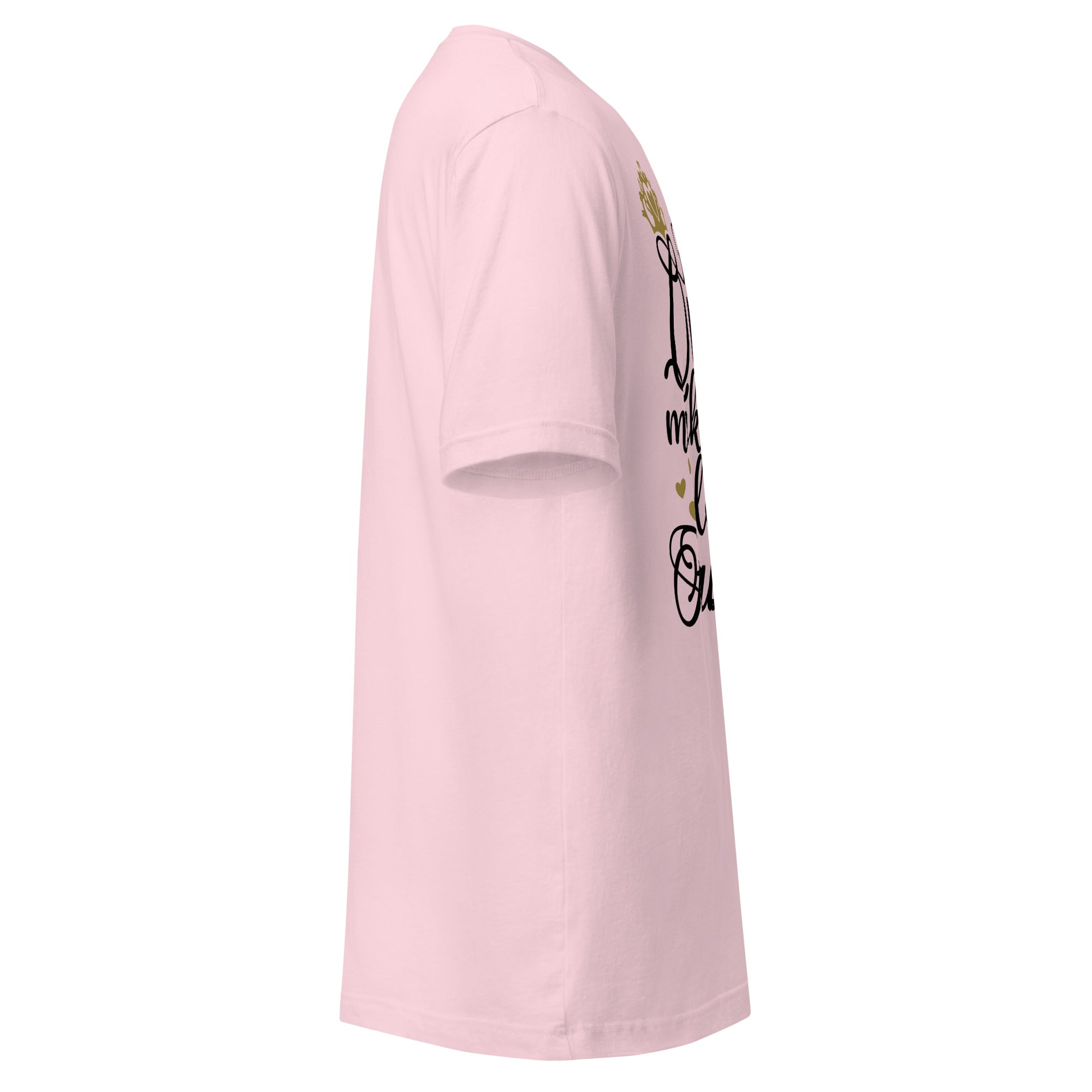 Right view of a soft pink t-shirt on a white background