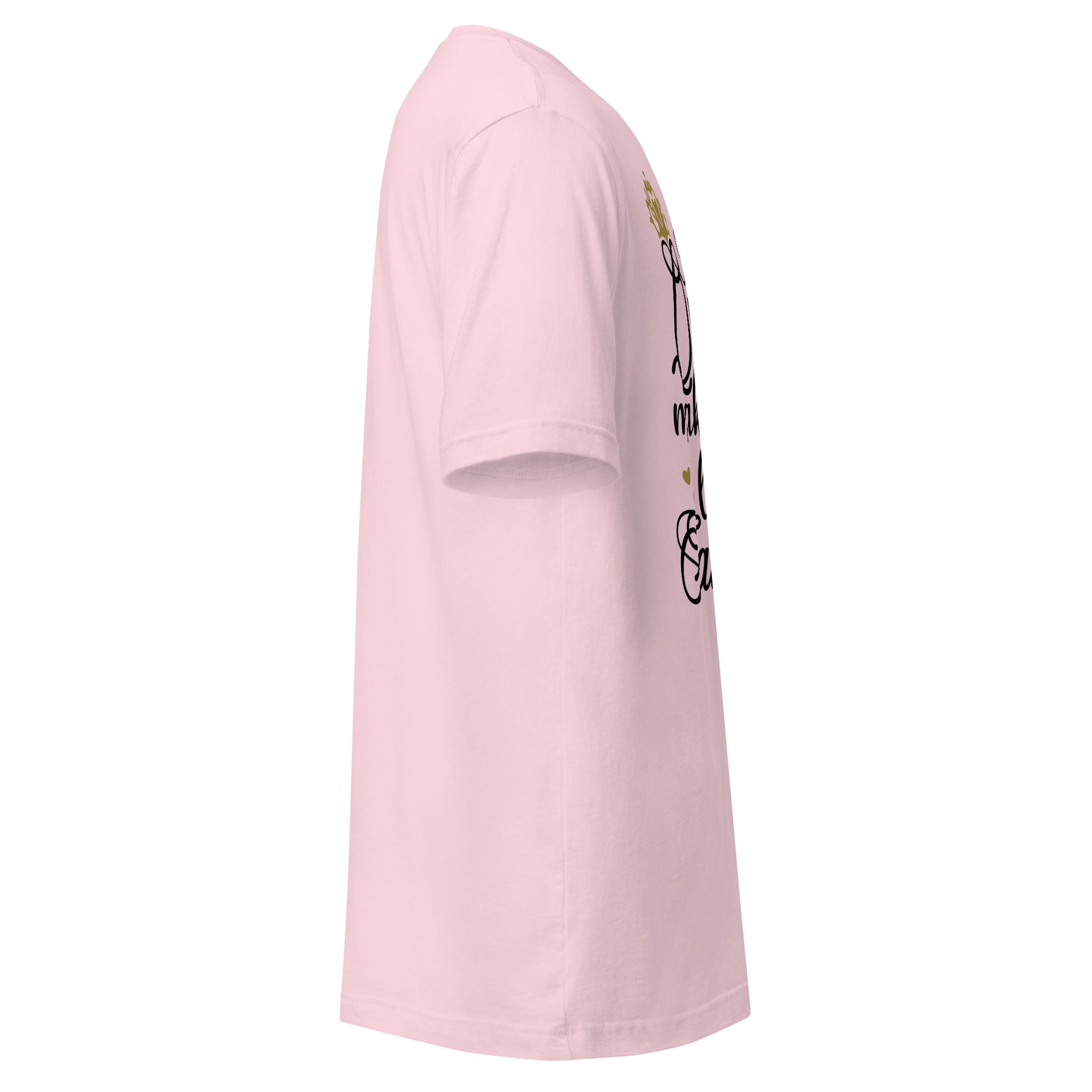 Right view of a soft pink t-shirt on a white background