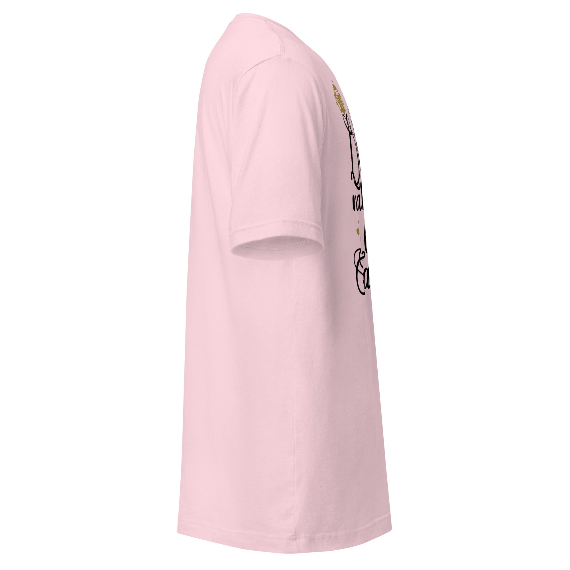 Right view of a soft pink t-shirt on a white background