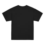 Back view of a black t-shirt on a white background
