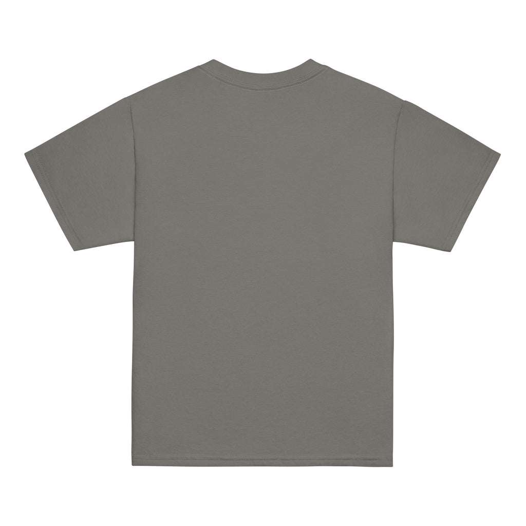 Back view of a Plain charcoal t-shirt on a white background
