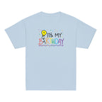 Light blue t-shirt with 'It's My 9th Birthday' text and colorful design on a white background
