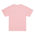 Back view of a light pink t-shirt on a white background