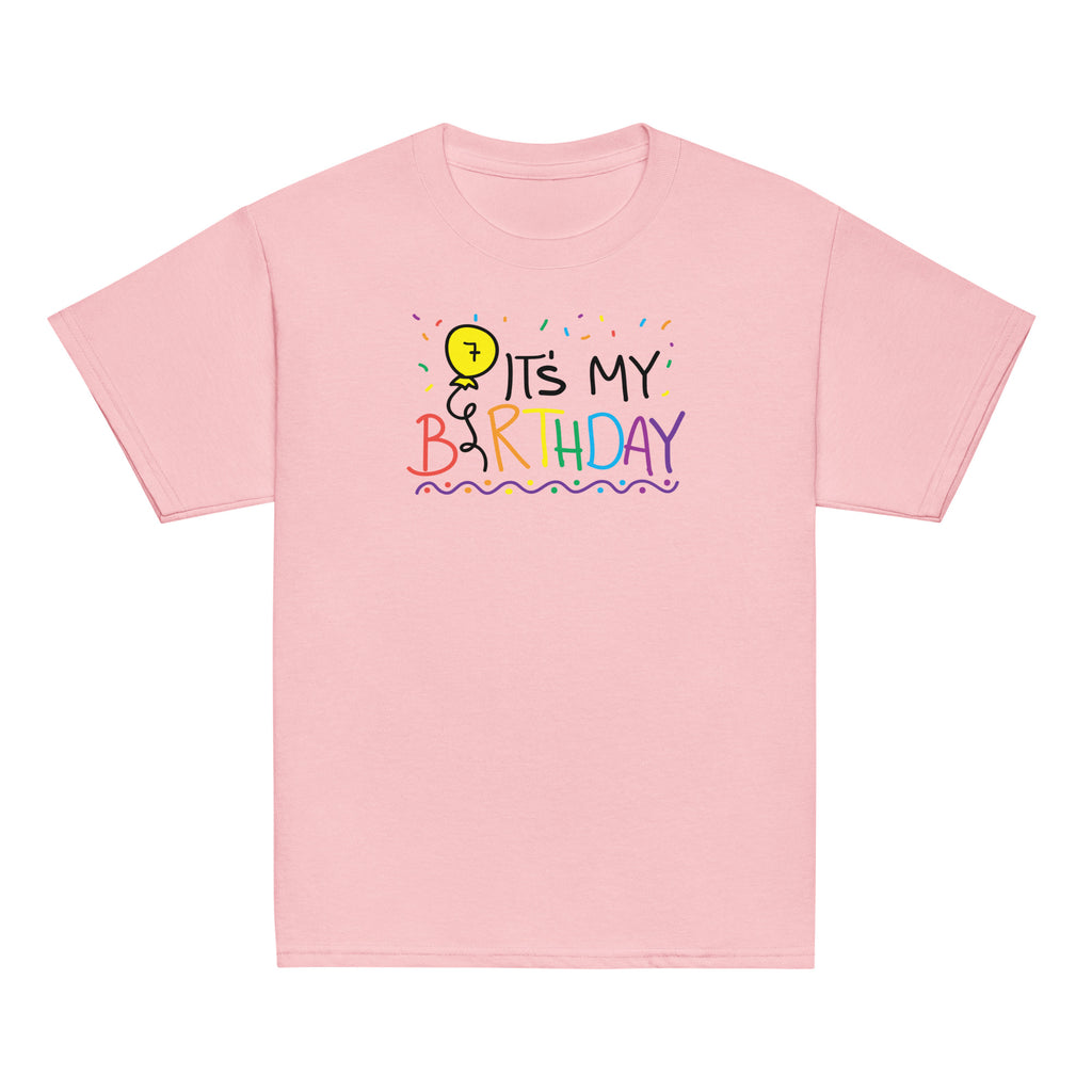 Light Pink t-shirt with 'It's My 7th Birthday' text on a white background